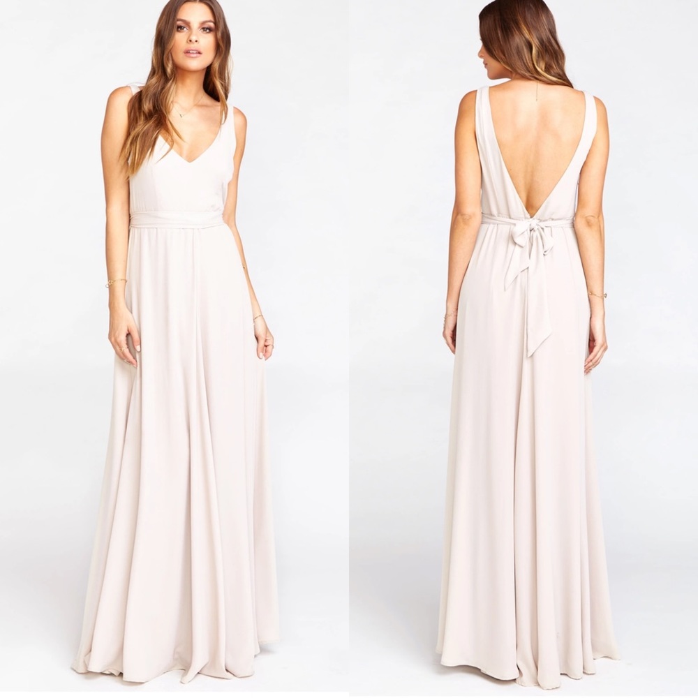 Nude Show Me Your Mumu Jenn maxi bridesmaid dress,